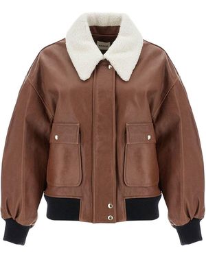 Khaite 'Shellar' Leather Bomber Jacket With She - Brown