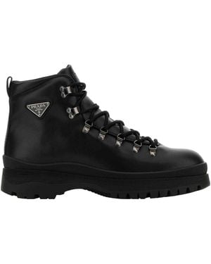 Prada Leather Ankle Boots - Black