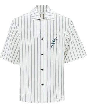 Ferragamo Striped Bowling Shirt With Button - White