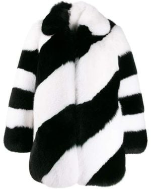 Saint Laurent Fur Diagonal Striped Coat - Black