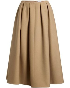 Patou Mid Length Volume Pleated Skirt - Brown