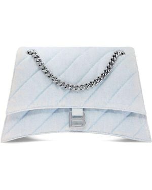 Balenciaga Light- Denim Crush M Shoulder Bag - White