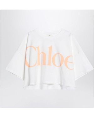 Chloé Cropped T-Shirt With Logo - White