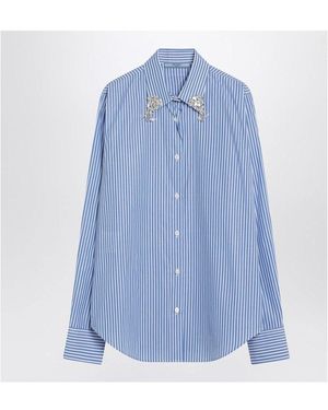 Prada Poplin Shirt With Rhinestones - Blue