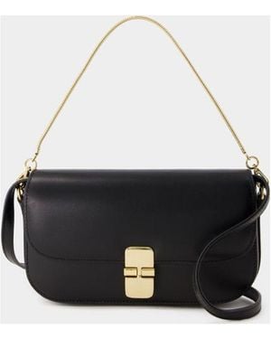 A.P.C. Elegant Leather Clutch With Shoulder Strap And Chain - Black