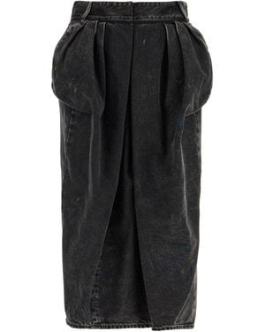 Maison Margiela Denim Skirt With Pleats - Black