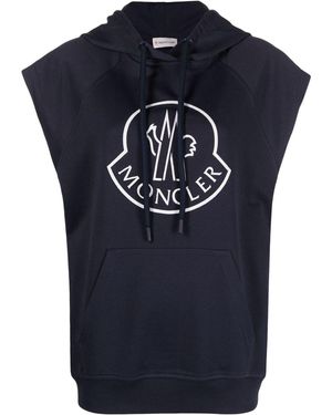 Moncler Logo Printed Sleeveless Hoodie - Blue