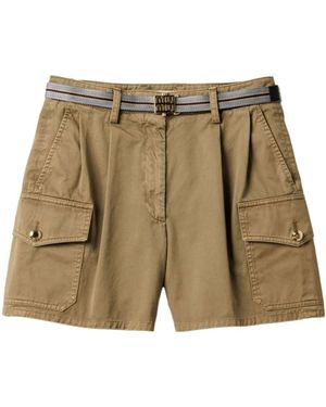 Miu Miu Khaki Shorts With Golden Buttons - Natural