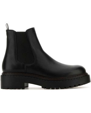 Prada Leather Ankle Boots - Black