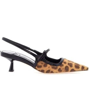 Jimmy Choo Leopard Print Leather Court Shoes With 45Mm Heel And Pointed Toe - White