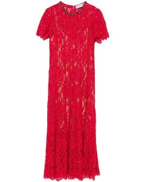 Self-Portrait Lace Midi Dress With Sequins - Red