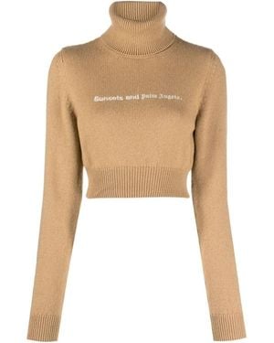 Palm Angels Cropped High Neck Jumper - Natural