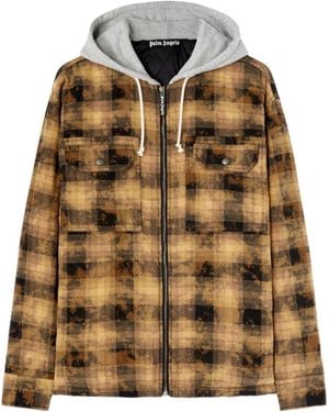 Palm Angels Curved Logo Check Overshirt Jacket - Brown