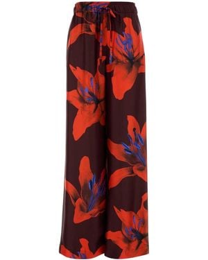 McQueen Printed Satin Wide-Leg Pant - Red