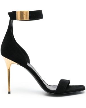 BALMAIN 26S BRAIDED-STRAP HIGH-HEEL SANDALS 95 MM IN BLACK CALFSKIN