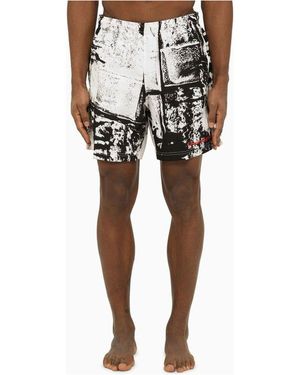 McQueen Abstract Print Swim Shorts With Logo - Black
