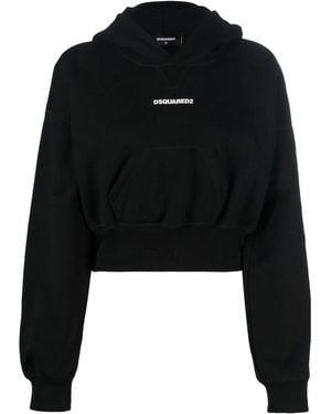 DSquared² 'Attached Cap Cropped Hoodie - Black