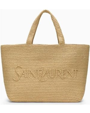 Saint Laurent Raffia Tote Bag With Logo - Natural