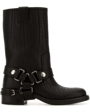 Miu Miu Dark Leather Ankle Boots - Black