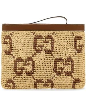 Gucci Embroidered Raffiasummer Clutch - Metallic