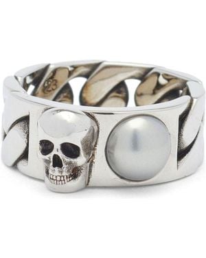 McQueen Skl & Pearl Ring - Grey