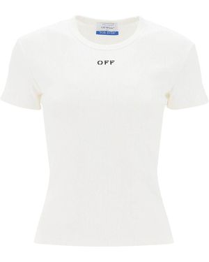 Off-White c/o Virgil Abloh Off- Ribbed T-Shirt With Off Embroidery - White