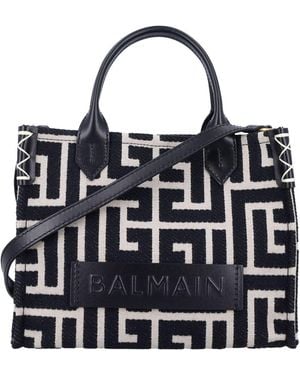 Balmain B-Army Monogrammed Jacquard And Leather Tote Bag - Black