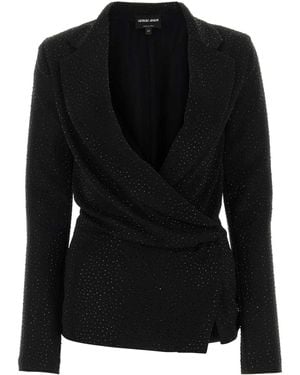 Giorgio Armani Embellished Crepe Blouse Top - Black