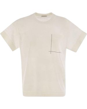 Tシャツ・カットソー Brunello Cucinelli White Cotton T-Shirt With Shiny Pocket T-shirt with monili for Woman in White | Brunello Cucinelli