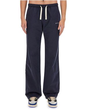 Palm Angels Trousers With Logo - Blue