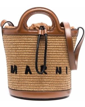 Marni Two-Tone Leather And Raffia Tropicalia Bucket Bag - Brown