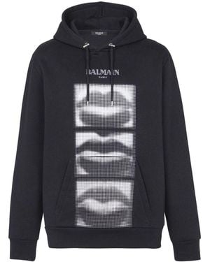 Balmain Lips Print Hoodie - Blue