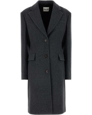 Miu Miu Dark Wool Coat - Black