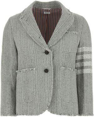 Thom Browne 4 Bar Stripe Tweed Jacket - Gray