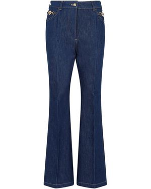 Patou Logo-Embroidered Kick-Flare Jeans - Blue