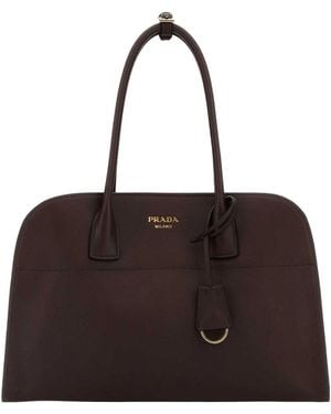 Prada Aubergine Leather Medium Shopping Bag - Brown