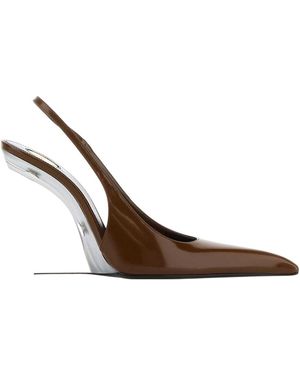 パンプス SAINT LAURENT Brown Leather Miller Wedges Miller 80 leather slingback wedges in brown - Saint Laurent