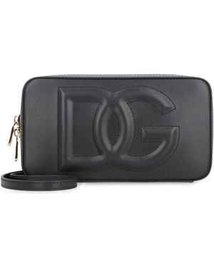 Dolce & Gabbana Leather Shoulder Bag With Logo - Grey