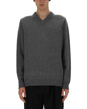 Jil Sander V-Neck Knitwear Jumper With Ribbed Detailing - Grey