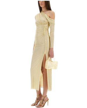 Self-Portrait Rhinestone Embellished Gathered Gown - Metallic