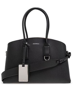 Emporio Armani Recycled Leather Medium Tote Bag - Black