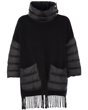 Herno Wool Poncho With Down Details - Black