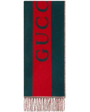 Gucci Web Motif Wool Scarf - Red