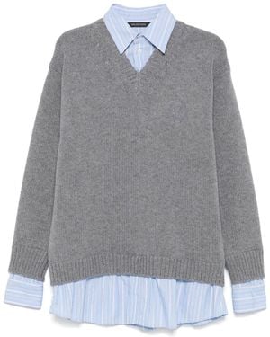 Balenciaga V Neck Layered Shirt Jumper - Grey