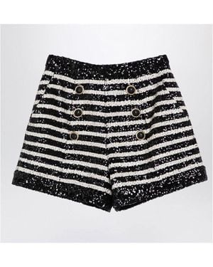 Balmain Striped Shorts With Sequins - Black