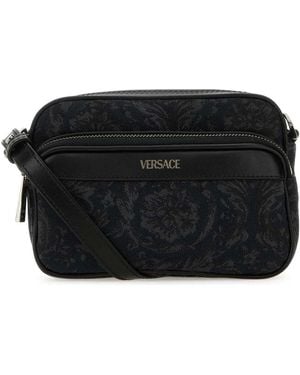 Versace Embroidered Fabric Athena Crossbody Bag - Black