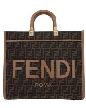 Fendi Signature Canvas Leather-Trim Tote Bag - Black