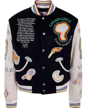 CASABLANCA Chenille Embroidered Patchwork Bomber Jacket - Blue