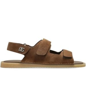 Dolce & Gabbana Touch-Strap Suede Sandals - Brown