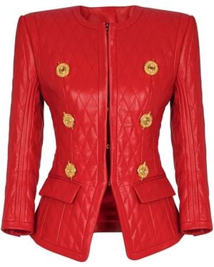 Balmain Sd To Sd 2 Pkts Lambskin Quilted Jacket - Red